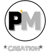 Badge-style logo with black circular border, gray letter M, black P panel, and a yellow star above