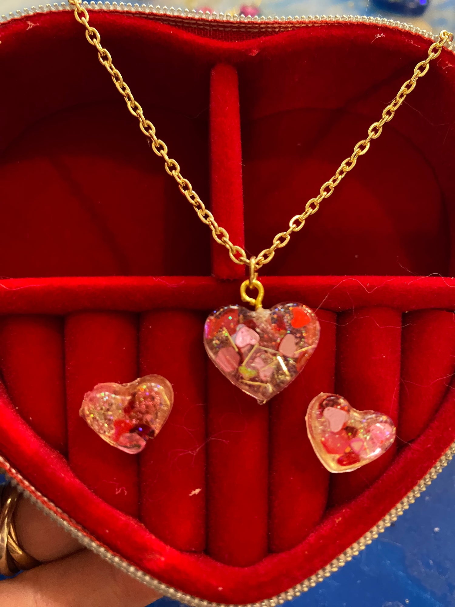 Piggymac Creations Handmade Love Heart Jewelry Sets jewelry sets in red velvet and gold with heart pendant necklace